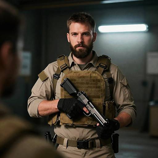 Serious Bearded Man in Tactical Gear