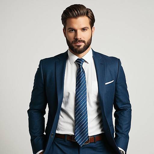 Confident Man in Blue Suit Standing