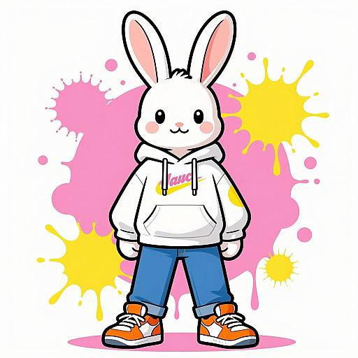 Cool Anthropomorphic Rabbit in Hoodie and Sneakers