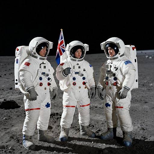 Astronauts with Union Jack on Moon
