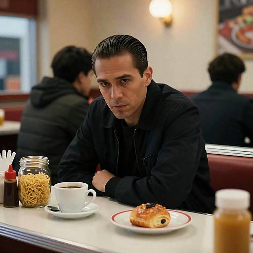 Intense Man at a Diner Counter