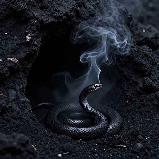 Black Snake Emerging from Volcanic Smoke