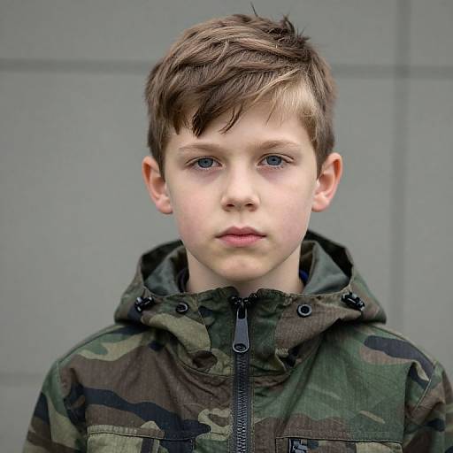 Boy in Green Camouflage Jacket
