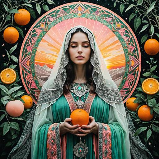 Mystical Woman with Orange and Ethereal Veil