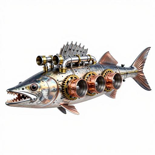 Steampunk Mechanical Barracuda Fish