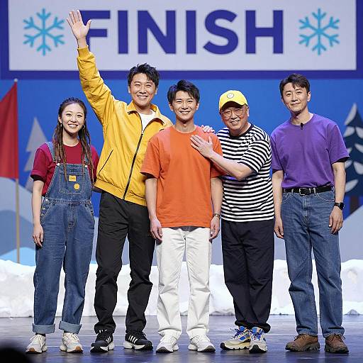 Group of Five People Smiling at Finish Line
