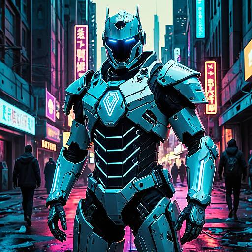 Cybernetic Knight in Neon Futuristic City