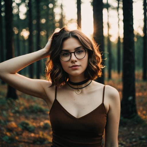 Young Woman in Forest at Sunset