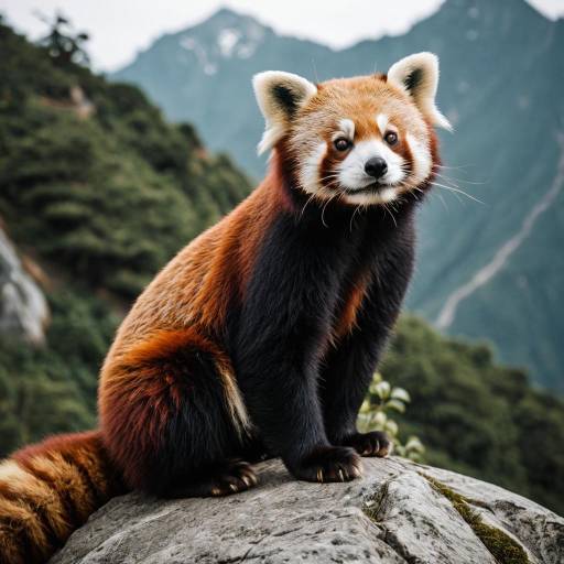 Red Panda Sitting on Mountain Rock