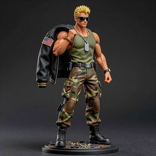 Muscular Action Figure with Blond Hair and Camouflage Pants