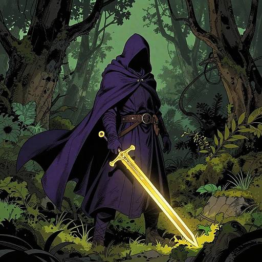 Cloaked Warrior in Dark Fantasy Forest