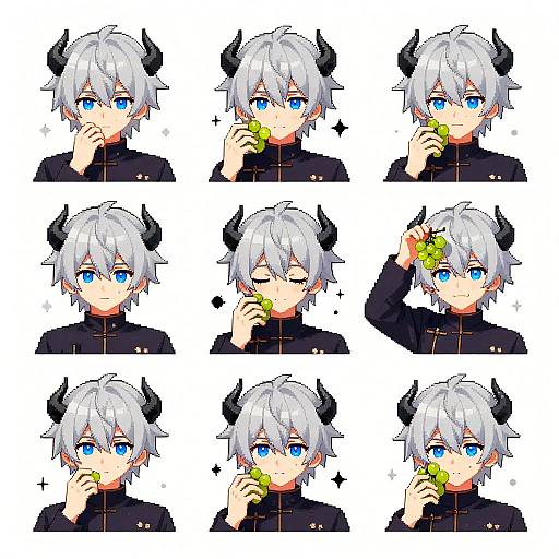 Pixelated Silver-Haired Anime Character