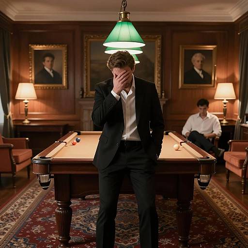 Distressed Man at Pool Table Scene