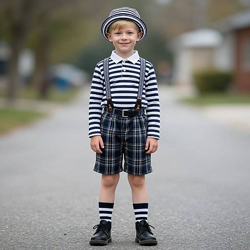 Plaid Munchkin in Striped Casual Outfit