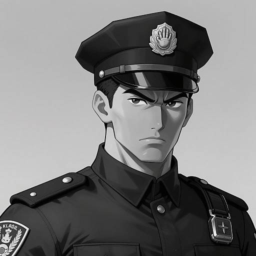 Powerful Black-and-White Police Illustration