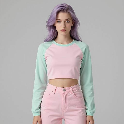 Young Woman in Pastel Cropped Top and Pink Pants