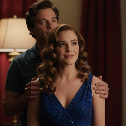 Couple Embracing with Woman in Blue Dress