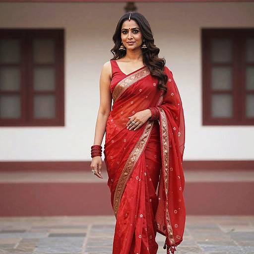 Woman in Red Sari Pose