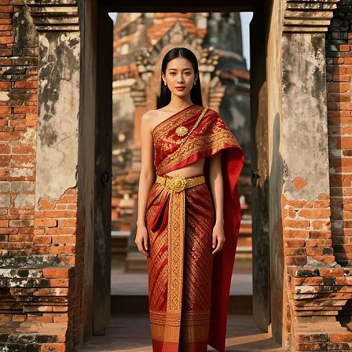 Thai Woman in Traditional Temple Attire