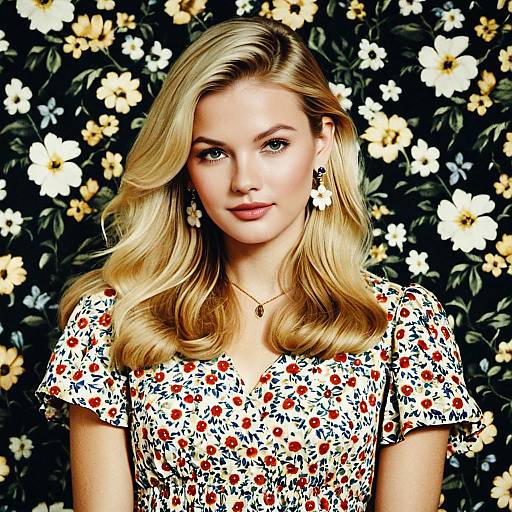 Blonde woman in floral vintage dress