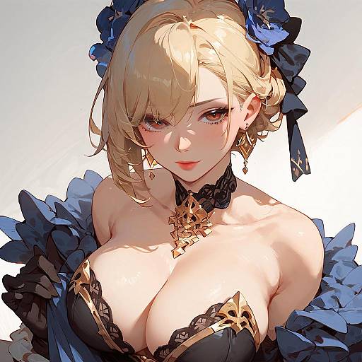 Blonde Anime Girl in Elegant Dress