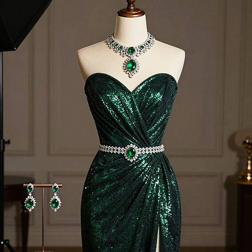 Luxurious Emerald Evening Gown Set