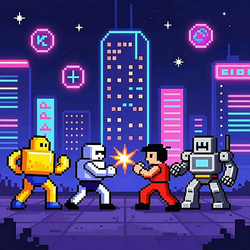 80s Pixelated Neon City Battle