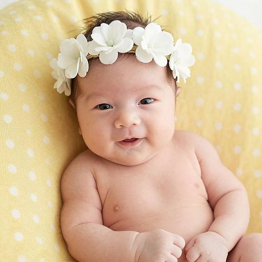 Newborn Baby Girl with White Flower Headband