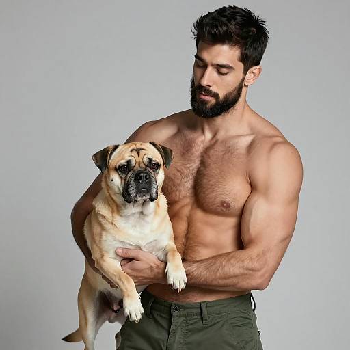 Muscular Male Holding a Dog