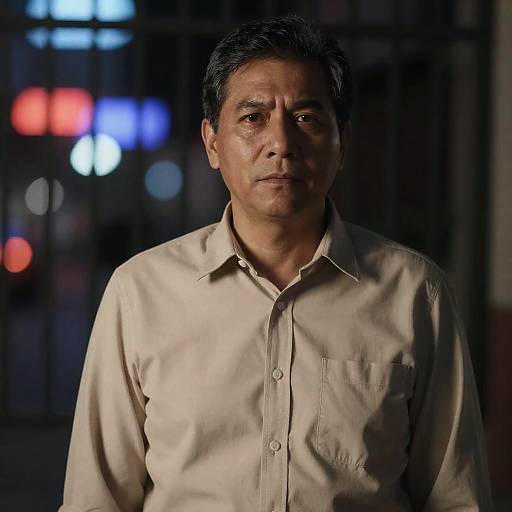 Serious Middle-Aged Man in Beige Shirt