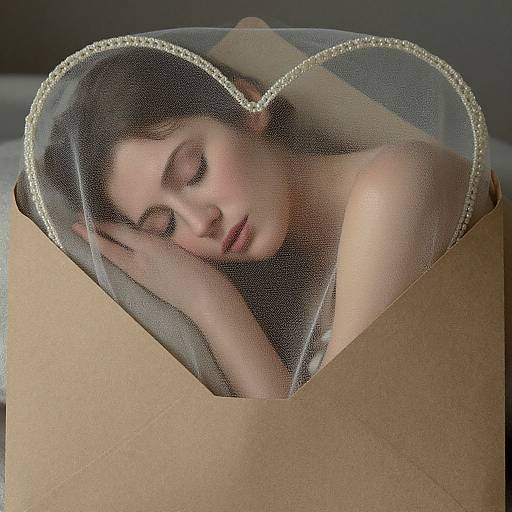 Woman Resting in Heart-Shaped Veil