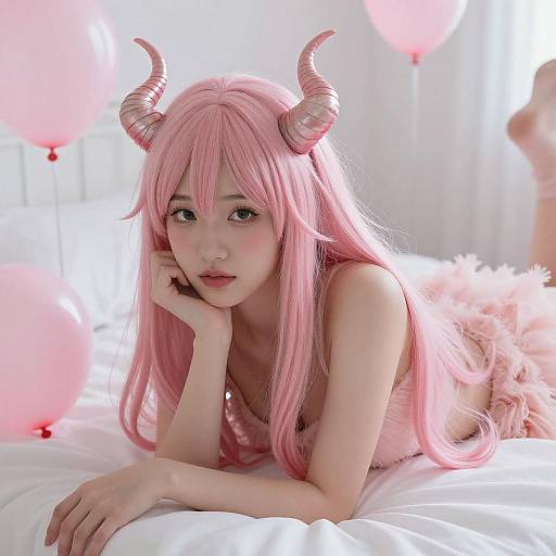 Seductive Pink-Haired Woman on Bed