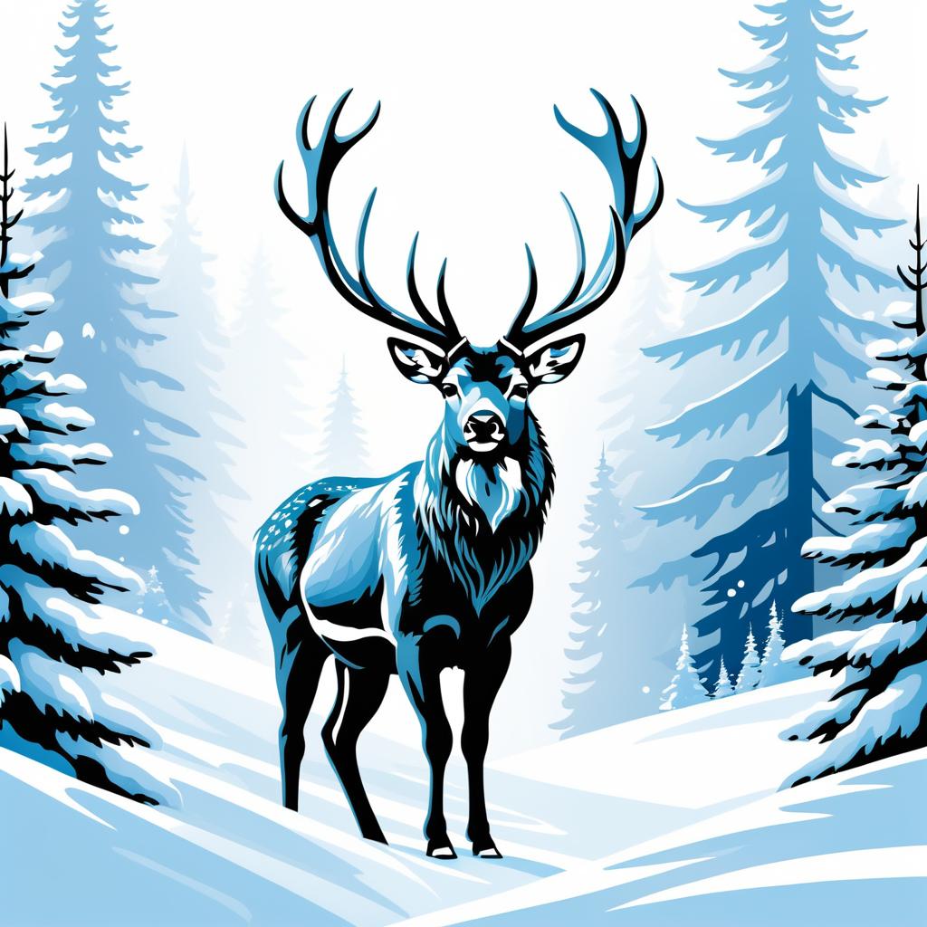 Majestic Stag in Winter Wonderland