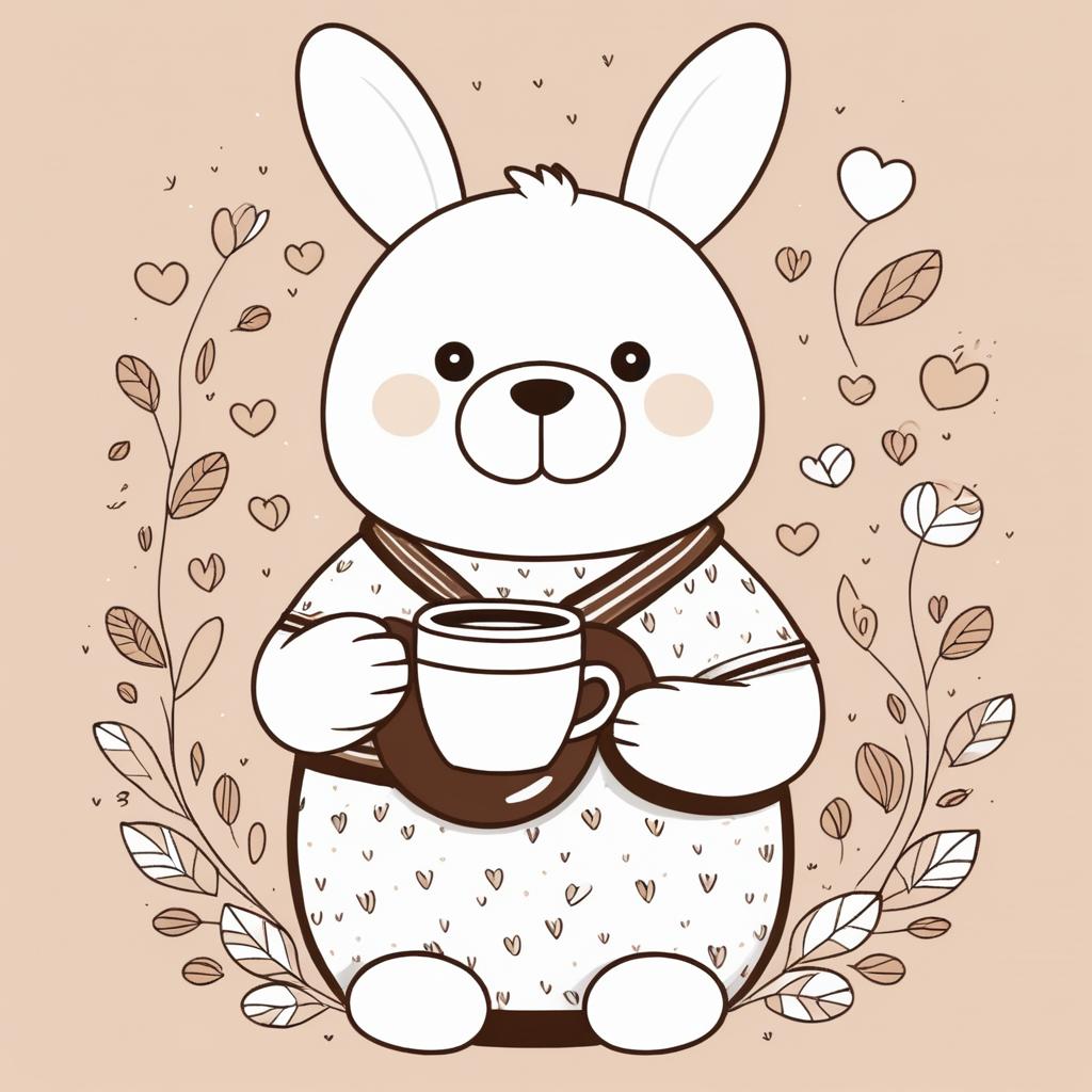 Friendly Rabbit with Coffee Doodle