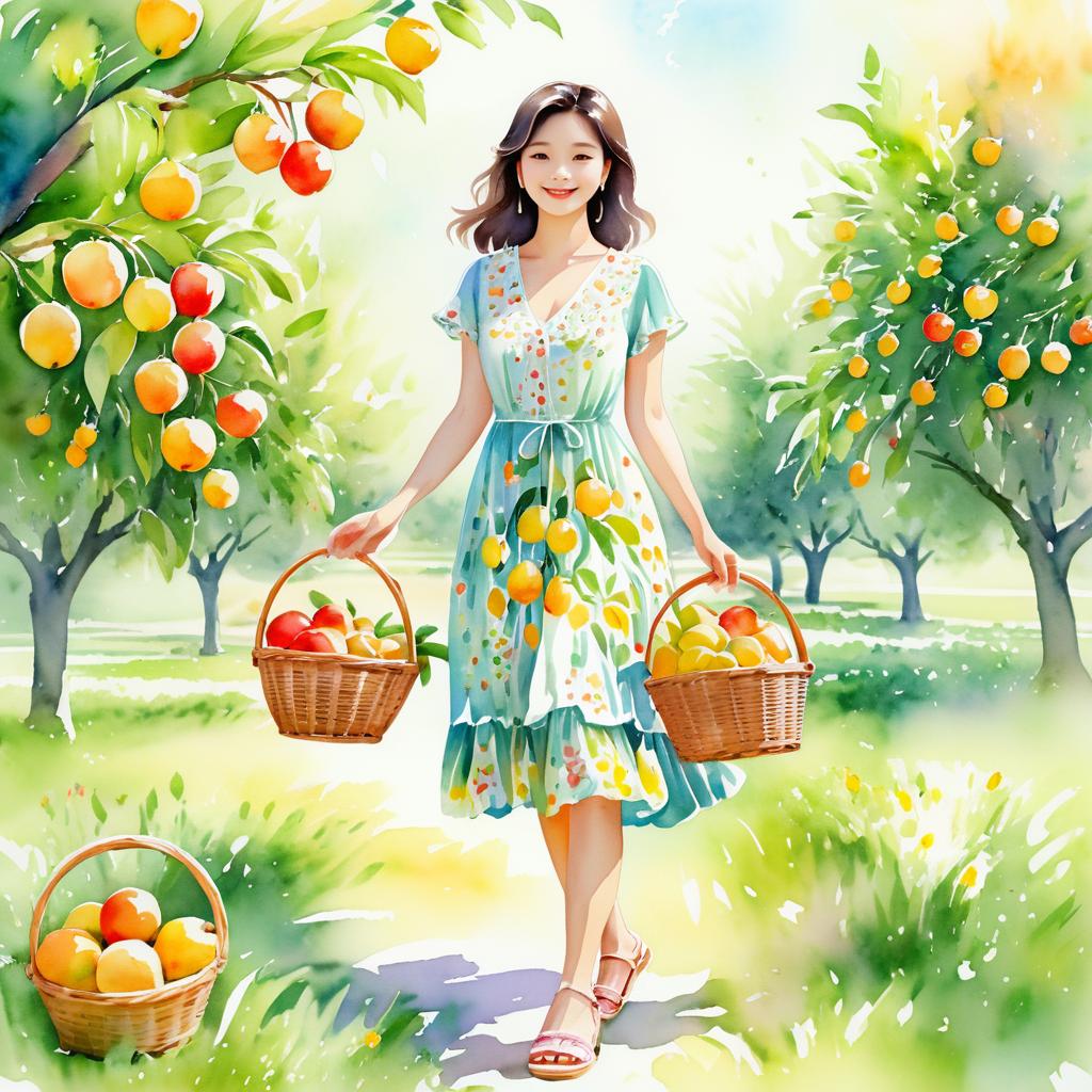 Cheerful Woman in Sunny Orchard