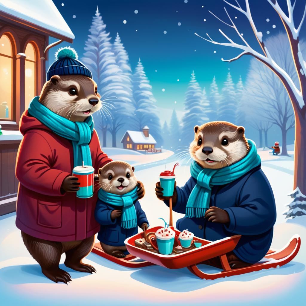 Cozy Otter Family in Winter Wonderland