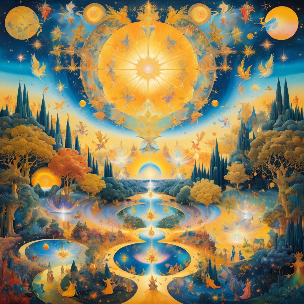 Vibrant Bosch-Inspired Celestial Landscape