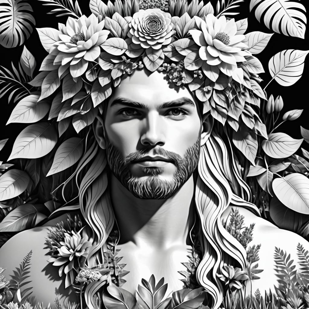 Giant with Flower Crown in Retro Style