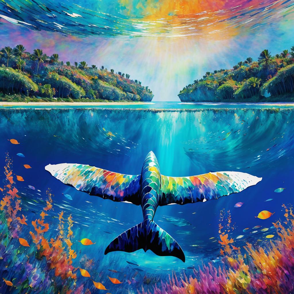 Vibrant Impressionist Whale Tail Artwork