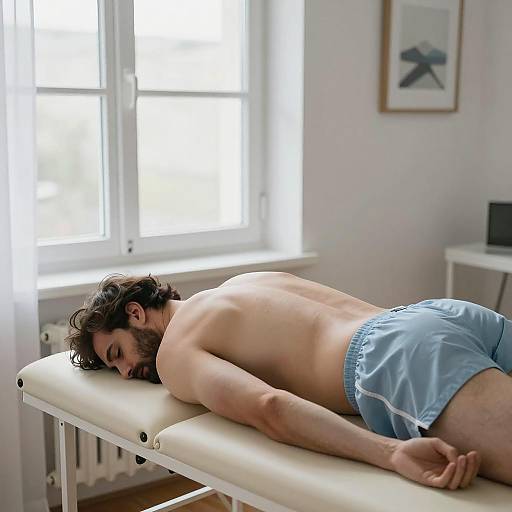 Shirtless Man on Examination Table Scene