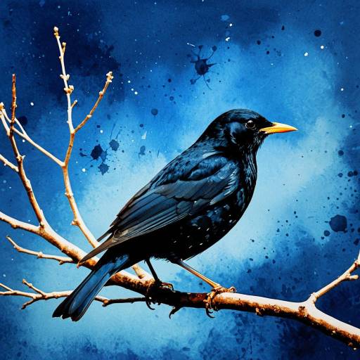 Ethereal Blackbird on Deep Blue Background Ethereal Blackbird on Deep Blue Background