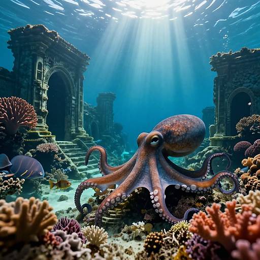 Surreal Underwater Dreamscape with Octopus