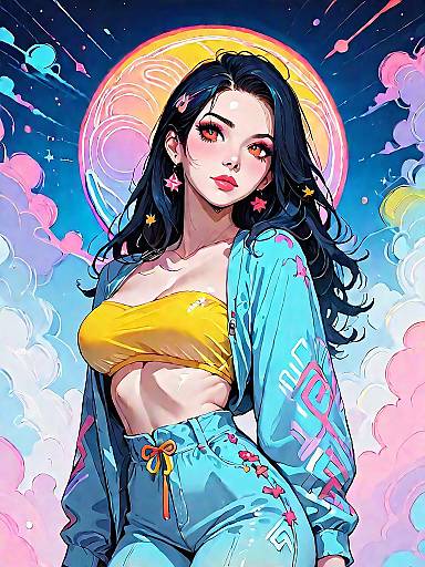 Stylish Anime Girl in Neon Bikini Outfit