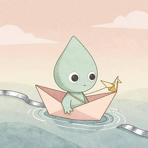 Whimsical Alien in Origami Boat