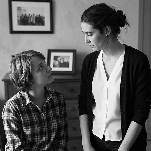Black and White Portrait of Two Women Sharing Intense Moment