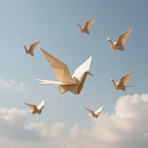 Elegant Paper Cranes in Serene Sky