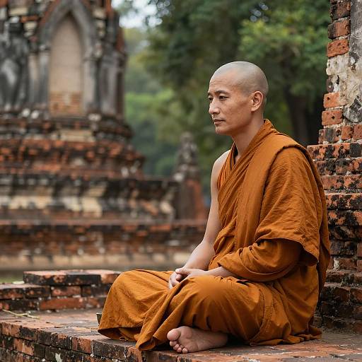 Serene Monk Amidst Ancient Ruins