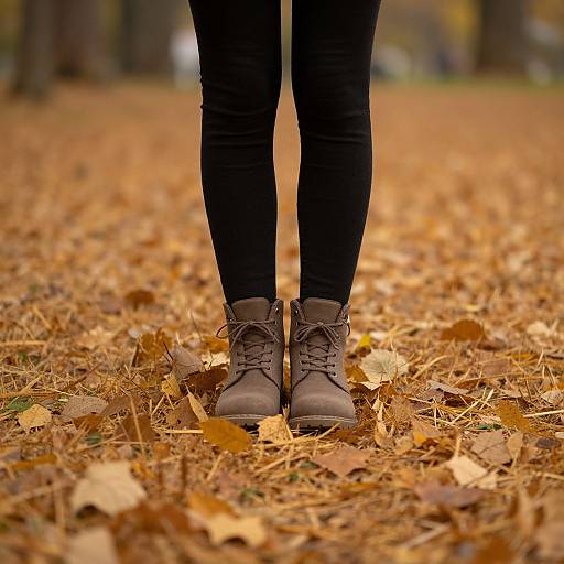 Woman Standing on Autumn Leaves
