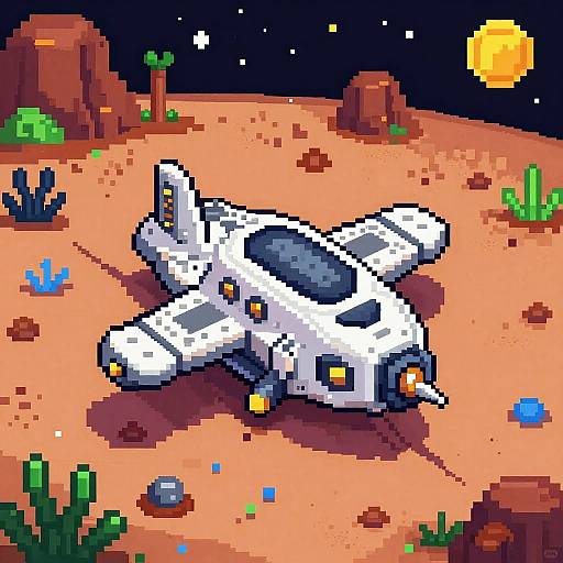 Pixel Art Spaceship on Alien Planet