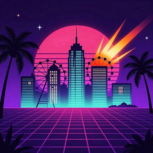 Retro 80s Synthwave Cityscape Design